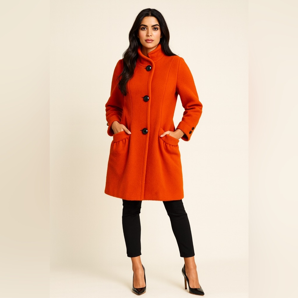 Holly’s Harp Vintage 70s Orange “Wool” Coat with‎ Oversized Black Buttons Sz. S